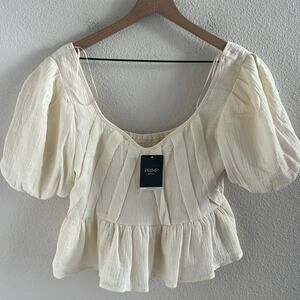 NWT Lena Boutique Ivory Boho Gauzy Cotton Layered Top Feminine Romantic Medium